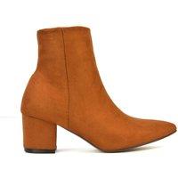 XY London Women's 'Ayda' Pointed Toe Low Block Heel Ankle Boots in Tan | Size: 8
