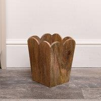 Melody Maison Mango Wood Scalloped Edge Waste Paper Bin in Dark Brown