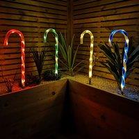 Samuel Alexander Set of 4 Battery Operated Light up Multi-Coloured Candy Cane Christmas Path Lights