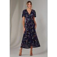 Jolie Moi Women's Mesh Short Sleeve Midaxi Dress in Dark Navy | Size: 8