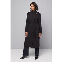Wallis Women's Double Crepe Wrap Belted Coat in Black | Size: 16