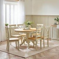 FurnitureboxUK Padstow Wooden Extending Dining Table & 6 Millford Chairs in Cream
