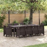 Berkfield Home 11 Piece Garden Dining Set with Cushions Brown Poly Rattan