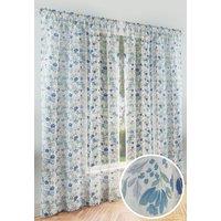Tyrone Textiles 'Mia' Blue Floral Print Voile Panels Pair with Rod Pocket Header | Size: 140 cm width x 122 cm drop