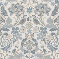World of Wallpaper Folk Floral Textured Wallpaper in Blue
