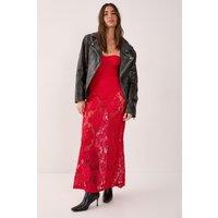 NastyGal Women's Lace Bandeau Sheer Maxi Dress in Red | Size: 6