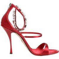 Dolce & Gabbana Women's Crystal Embellished Ankle Strap Heels Sandals in Red | Size: 3.5