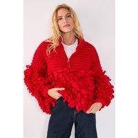 NastyGal Women's Loopy Quarter Zip Oversized Jumper in Red | Size: Large