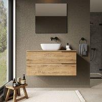Banyetti Celtic 1000mm Wall Hung Bathroom Vanity Unit with Matching Worktop - Ostippo Oak in Light Oak