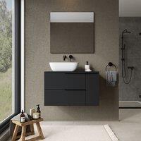 Banyetti Celtic Duo 800mm Wall Hung Vanity Unit with Door & Worktop - Matt Black