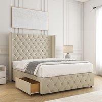 BSSPOKE Mayfair Plush Velvet Divan Bed Set 54Headboard & 2Drawers & Mattress in Cream | Size: Super King