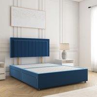 BSSPOKE Zarah Divan Bed Set Plush Velvet 24 Headboard No Drawers No Mattress in Blue | Size: Single