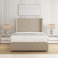 BSSPOKE Mayfair Plush Velvet Divan Bed 54 Headboard & Mattress No Drawers in Cream | Size: King