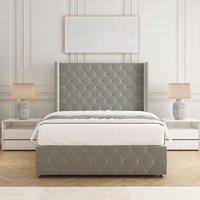 BSSPOKE Mayfair Plush Velvet Divan Bed 54 Headboard & Mattress No Drawers in Silver | Size: Super King