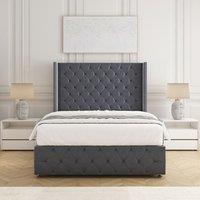 BSSPOKE Mayfair Plush Velvet Divan Bed 54 Headboard & Mattress No Drawers in Charcoal | Size: King