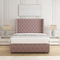 BSSPOKE Mayfair Plush Velvet Divan Bed 54 Headboard & Mattress No Drawers in Pink | Size: Double