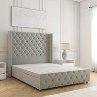 BSSPOKE Mayfair Plush Velvet Divan Bed 54Headboard & No Mattress No Drawers in Silver | Size: Single