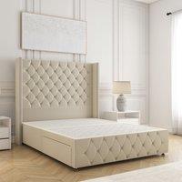 BSSPOKE Mayfair Plush Velvet Divan Bed 54Headboard & No Mattress No Drawers in Cream | Size: Small Double