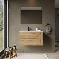 Banyetti Celtic Duo 800mm Wall Hung Vanity Unit with Door & Basin - Ostippo Oak in Light Oak