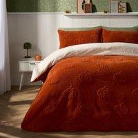 OHS Pumpkin Tufted Teddy Fleece Super Soft Duvet Set with Pillowcase in Burnt Orange | Size: King