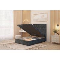Somnior Ziggy Tweed Fabric Ottoman Bed Base with Floor Standing Headboard in Charcoal | Size: Small Single