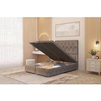 Somnior Ziggy Tweed Fabric Ottoman Bed Base with Floor Standing Headboard in Brown | Size: King