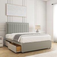 BSSPOKE Zarah Divan Bed Set Plush Velvet 24 Headboard & 4 Drawers & Mattress in Silver | Size: King