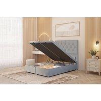 Somnior Ziggy Linen Fabric Ottoman Bed Base with Floor Standing Headboard in Light Grey | Size: Single