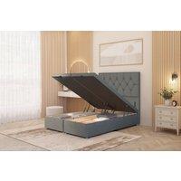 Somnior Ziggy Linen Fabric Ottoman Bed Base with Floor Standing Headboard in Mid Grey | Size: King