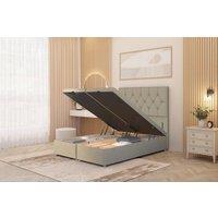 Somnior Ziggy Linen Fabric Ottoman Bed Base with Floor Standing Headboard in Beige | Size: Small Single