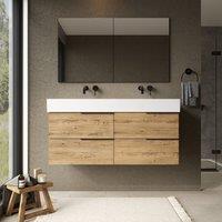 Banyetti Celtic 1200mm Wall Hung Bathroom Vanity Unit with Veneto 0 Tap Hole Basin - Ostippo Oak in Light Oak