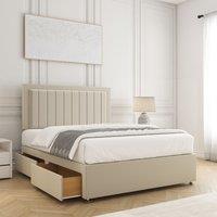 BSSPOKE Zarah Divan Bed Plush Velvet 24 Headboard 2 Drawers Footend Mattress in Cream | Size: King