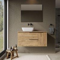 Banyetti Celtic Duo 1000mm Wall Hung Vanity Unit with Door & Worktop - Ostippo Oak in Light Oak