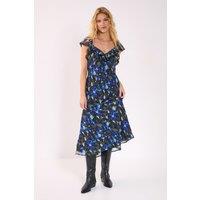 NastyGal Women's Floral Chiffon Lace Trim Cap Sleeve Maxi Dress in Blue | Size: 8