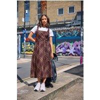 PixieGirl Women's Petite Check Pinafore Midi Dress in Burgundy | Size: 10