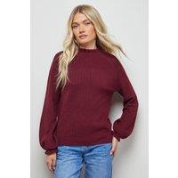 Oasis Women's Ruffle Cuff & Collar Jumper in Burgundy | Size: Small