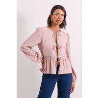 Dorothy Perkins Women's Tie Front Long Sleeve Blouse in Dusky Pink | Size: 16