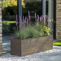 Woven Wood 75cm Zinc Hand Finished Brushed Grey & Gold Trough Planter