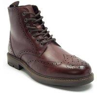 Thomas Crick Men's 'Nesser' Ankle Derby Leather Brogue Lace-Ups Boots in Burgundy | Size: 7
