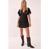 NastyGal Women's Floral Lace Trim Cut Out Mini Dress in Black | Size: 4