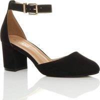 AJVANI Women's Mid Block Heel Ankle Strap Faux Suede 2 Part Heels in Black | Size: 5