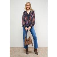 Oasis Women's Printed Frill Detail Sheer Chiffon Blouse | Size: 10