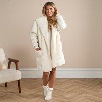 OHS Women's Womens Cardigan Warm Teddy Fleece Wrap Outwear Pockets - L/XL in Cream | Size: Large/XL