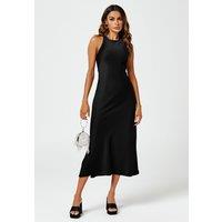 FS Collection Women's Slim-Fit Satin Midi Dress In Black | Size: Large