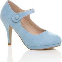 AJVANI Women's High Slim Heel Mary Jane Faux Suede Court Shoes in Baby Blue | Size: 3