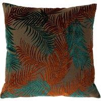 Paoletti Palm Grove Velvet Jacquard Fern Cushion in Teal | Size: 50 cm x 50 cm