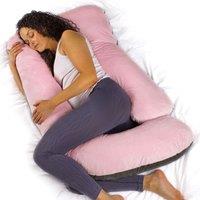 Aamira Pink & Dark Grey Pregnancy Pillow, 140x70x20cm J Shaped Shredded Memory Foam Maternity Pillow | Size: 140 x 70 x 20 cm