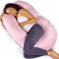Aamira Pink & Dark Grey Pregnancy Pillow, 140x65x20cm C Shaped Shredded Memory Foam Maternity Pillow | Size: 140 x 65 x 20 cm