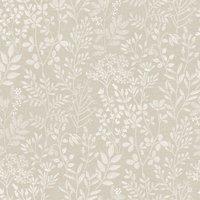 Grandeco Embroidery Stitched Foliage Trail Wallpaper in Natural | Size: 1 Pack