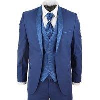 TruClothing Men's 4 Piece Wedding Suit Groom Cravat in Blue | Size: 52R